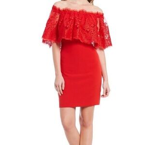 Badgley Mischka Belle * Whim Off Shoulder Red Dress size 0 Lined